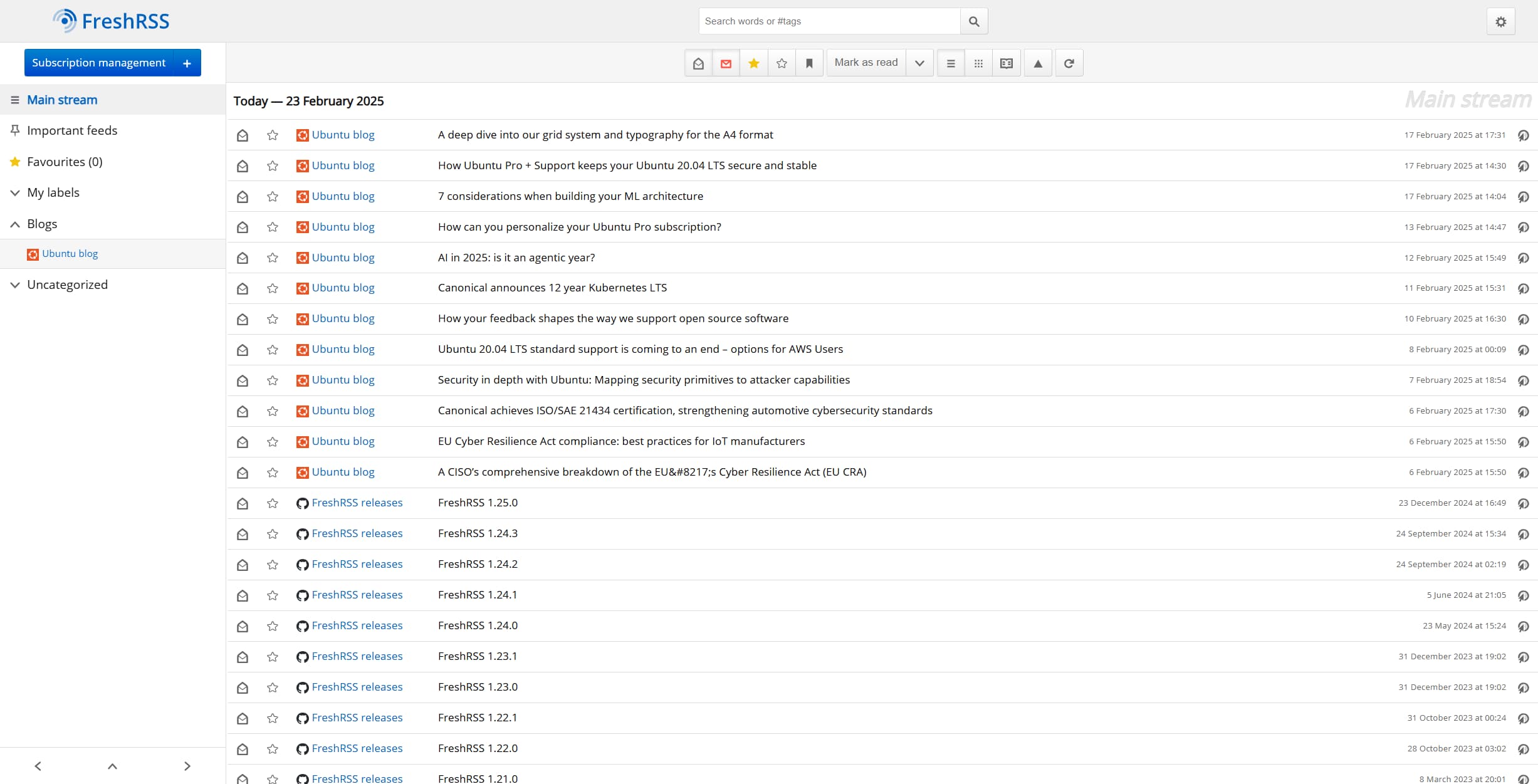 FreshRSS screenshot 1