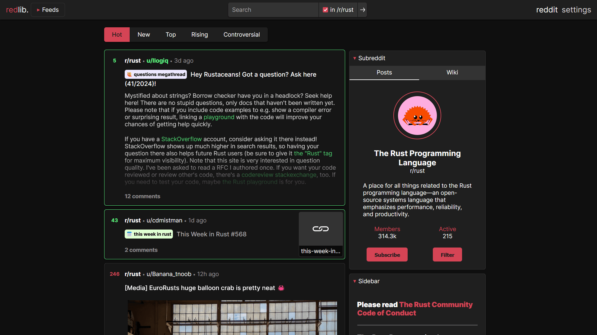 Redlib screenshot