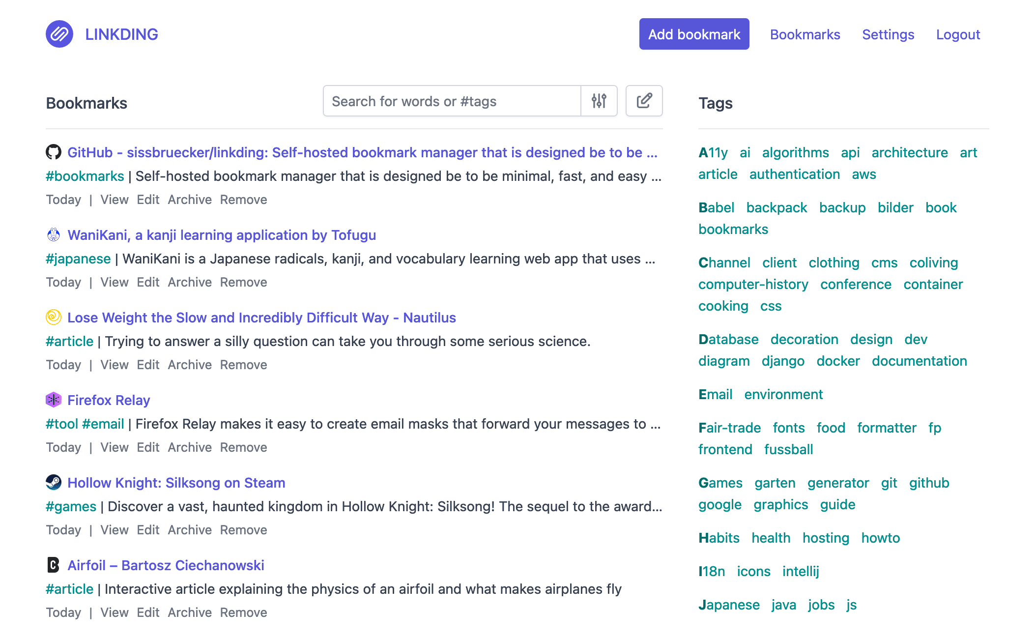 linkding screenshot 1
