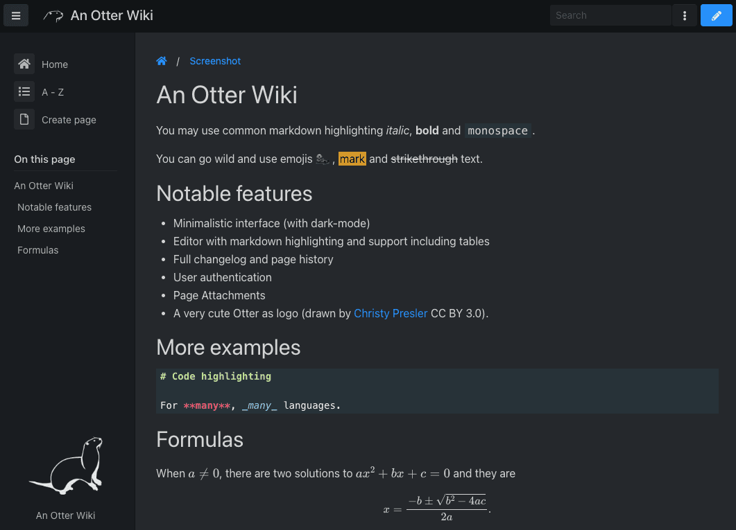 Otter Wiki screenshot