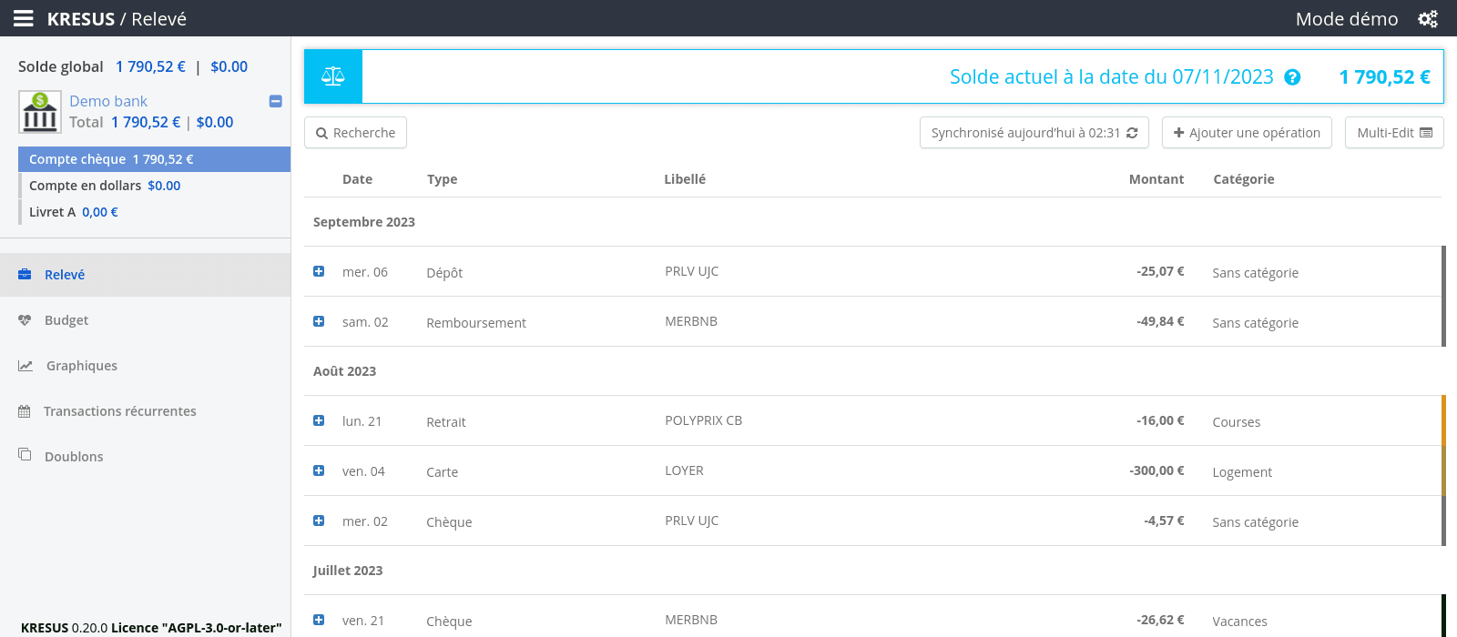 Kresus screenshot 1
