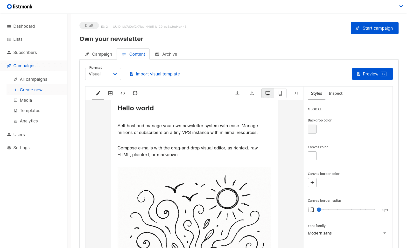 listmonk screenshot 1