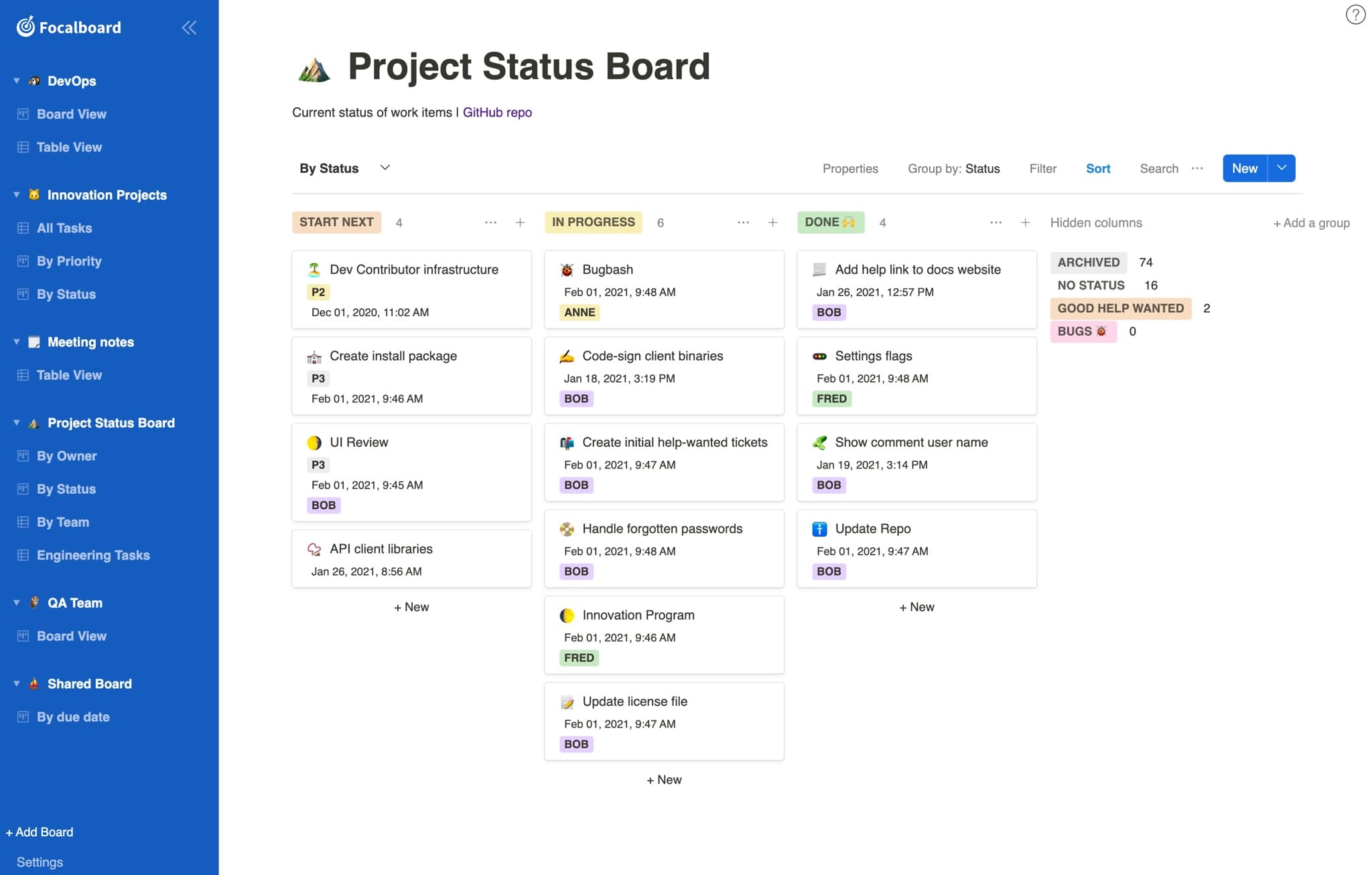 Focalboard screenshot