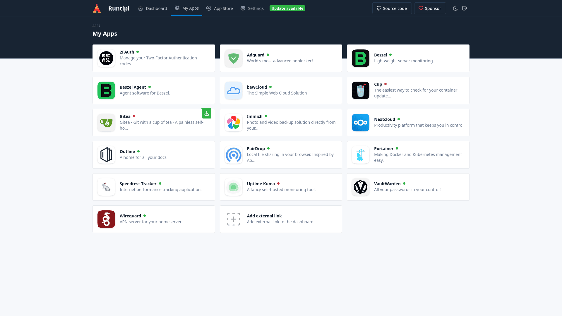 Runtipi screenshot 1