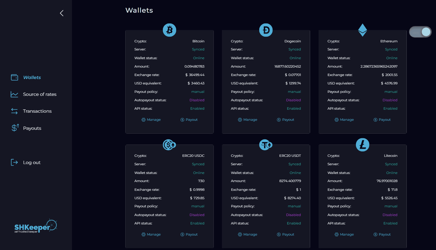SHKeeper screenshot 1