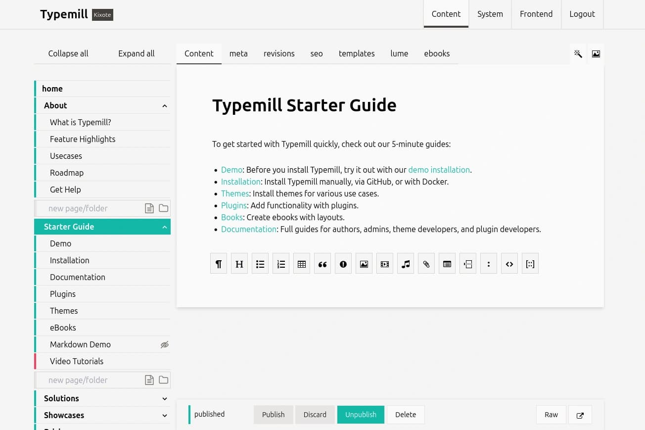 Typemill screenshot 1