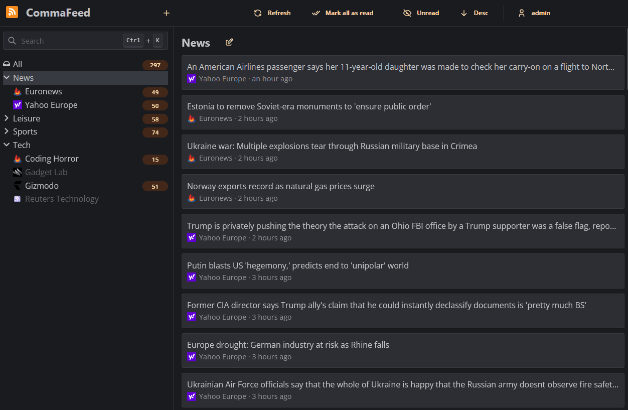 CommaFeed screenshot