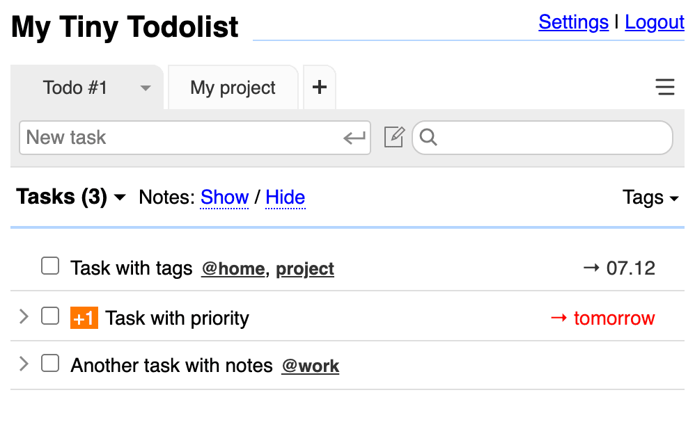 myTinyTodo screenshot